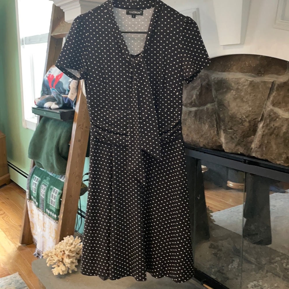 Yaython black polka dot dress size Small